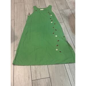 Mandal Bay Green Denim Lady Bug Embroidered Maxi Dress